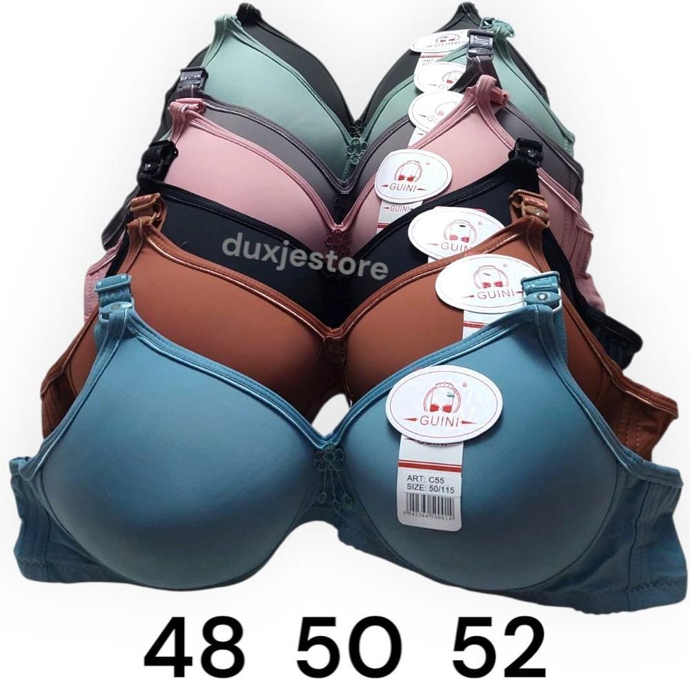 BH Bra Wanita Jumbo Cup Besar 48 50 52 Tanpa Kawat Kait 3 Cup D Bra Big Size Guini