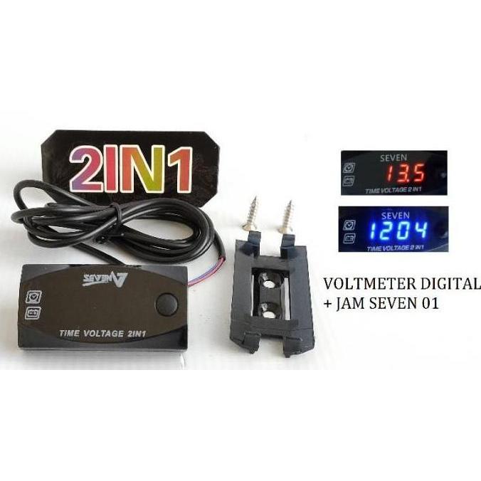 Promo Volmeter Digital LED 2in1 JAM Universal Motor / Mobil Diskon
