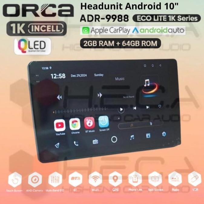 SUPER HEMAT - ORCA Eco Lite 1K Series 2/64 GB 10" inch Android ADR-9988 Head Unit Tape TV Mobil