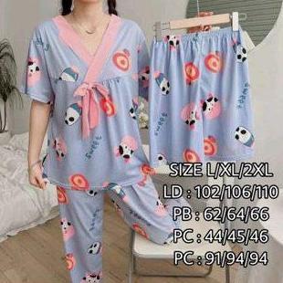 Gs - Piyama Set 3In1 Piama Wanita Remaja | Lengan Pendek Baju Tidur Wanita Pajamas Katun Lucu Cute