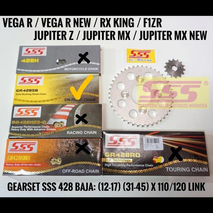 TERMURAH - GEARSET SSS 428 RX KING FIZR JUPITER MX JUPITER Z VEGA R RANTAI GOLD SSS SB GIRSET GIR SE