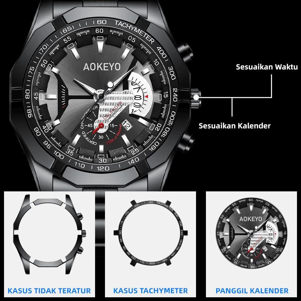 LIMITED Aokeyo S001 Jam Tangan Pria Anti Air Original Luxury Stainless Steel Jam Tangan Cowok Free B