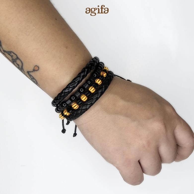 RECOMMENDED GMT4D Gelang Multilayer Set isi 4 pcs - Gelang Pria Etnik, Vintage, Retro Style