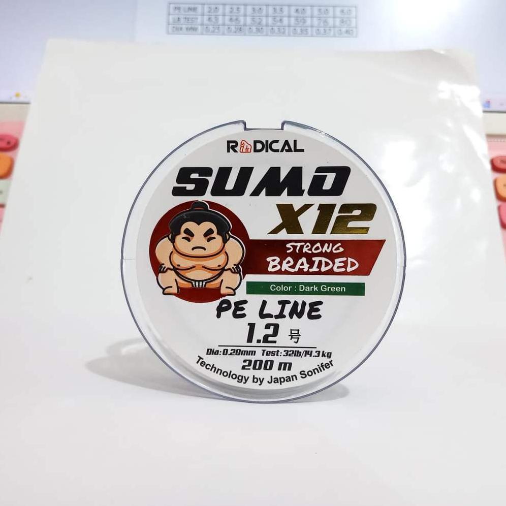 [ X12 ] Senar Pancing Radical Pe Sumo 100 200 300 Meter Multicolor Dark Green Mancing Casting Laut