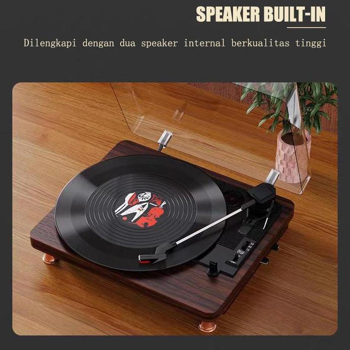 Pemutar Piringan Hitam Vinyl Player Turntable Vinyl Record Player Multifungsi Speaker Bluetooth DEL