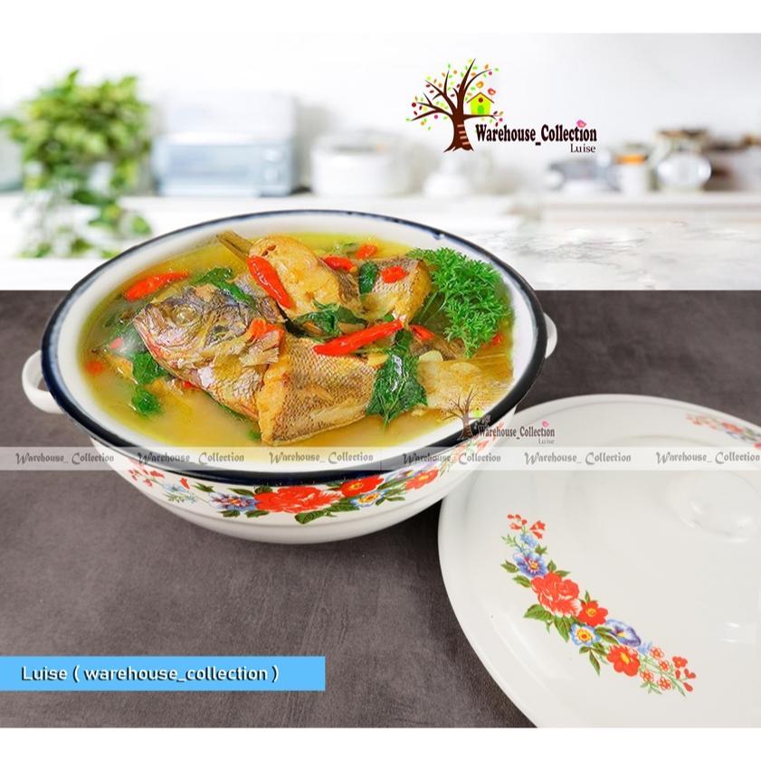 Panci Turen Jadul Enamel 26 Cm// Panci Sup Sayur Motif Bunga// Panci Masak Enamel Jadul