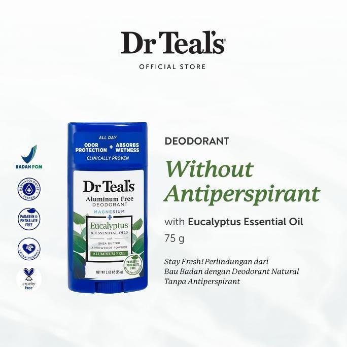 Dr Teal's Deodorant Magnesium/Deodoran Tanpa Antiperspirant - Eucalyptus & Spearmint Essential Oil &