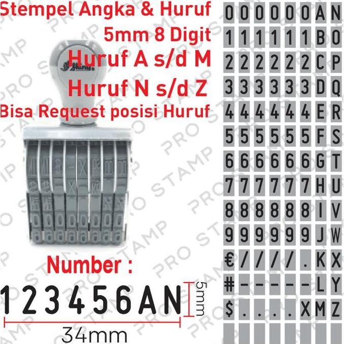 Stempel Kombinasi Angka dan Huruf Ukuran 5mm