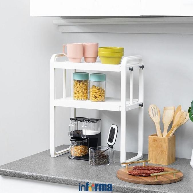 Informa Wain Rak Penyimpanan Expandable - Putih Meja Dapur Bumbu Peralatan Makanan Wadah