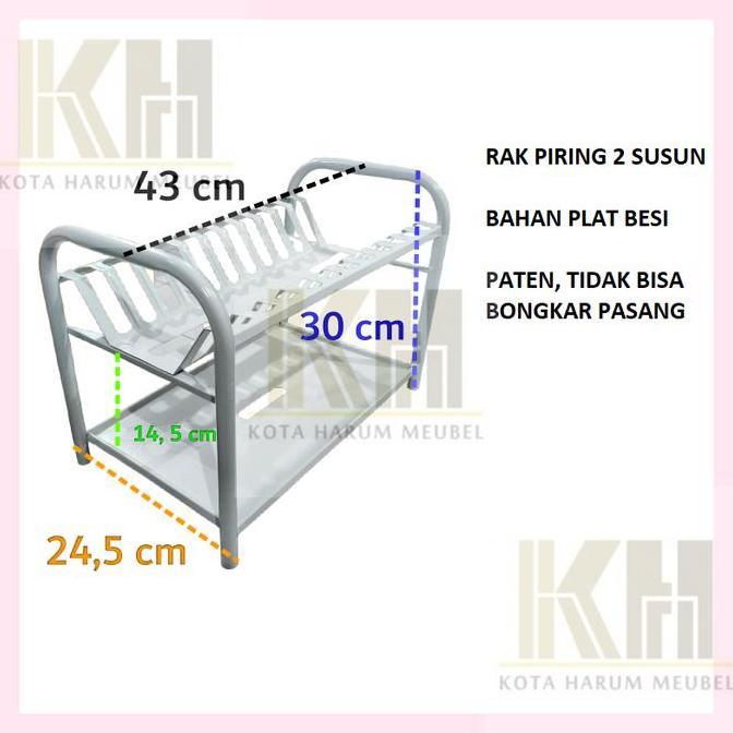 rak piring gelas mangkok 2 susun besi pendek putih anti karat anti rayap anti jamur kecil murah anak