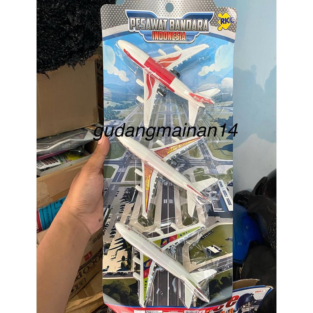 PROMO RKC MAINAN ANAK PESAWAT BANDARA INDONESIA SET ISI 3PC