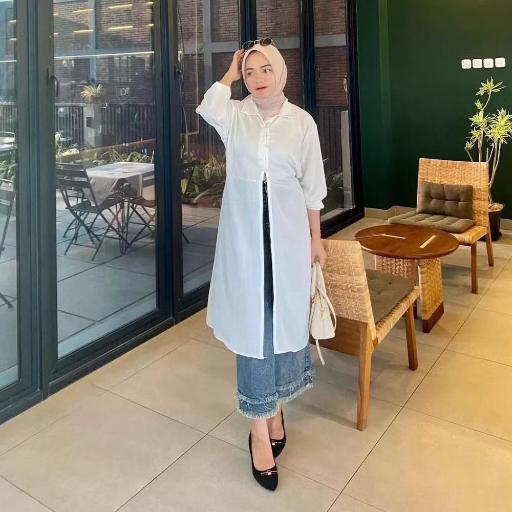 Hot Tunik Outer Crinkle Lengan Karet Tunik Outer Ayrin Crinkle Belah Depan Panjang/Quina Dress / Dre