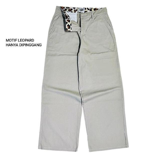 Nge Wide Pants Nge Wide Pants Gombrong Cream Motif Leopard Hanya Dipinggang