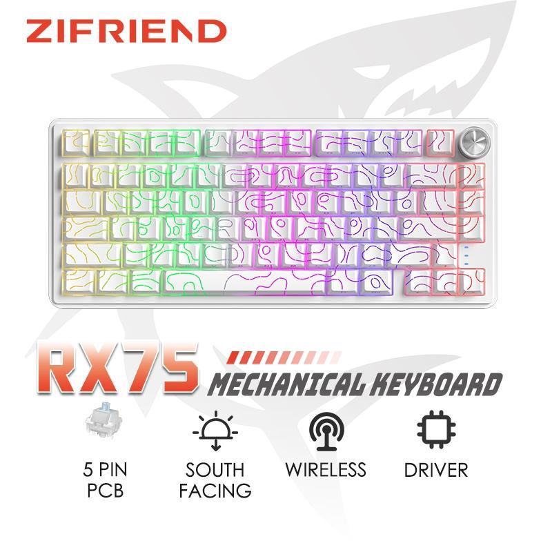 ZIFRIEND RX75 PRO Wireless Keyboard 5PIN Hotswap Gaming Mechanical Keyboard 75% Layout with Driver t