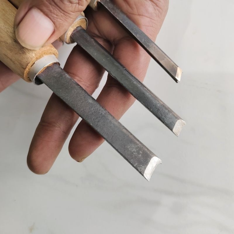 Pahat Ukir Jepara, Jenis Coret /Pahat Ve Gagang Kayu, 1 Set Isi 3 Pcs