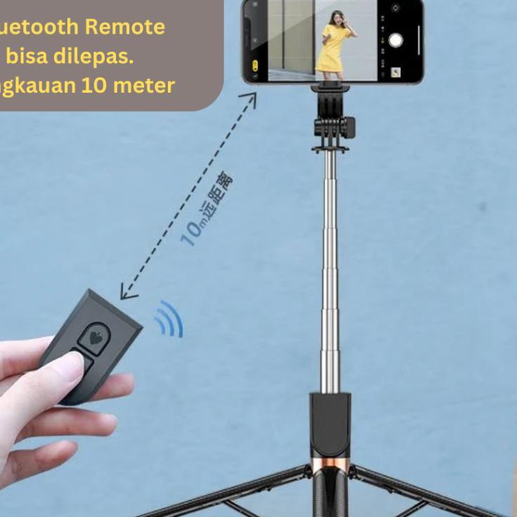 Tripod Bluetooth Remote Tinggi 1.7 Meter Dengan Led Lampu | Tongsis Hp Stand Holder Konten Kreator