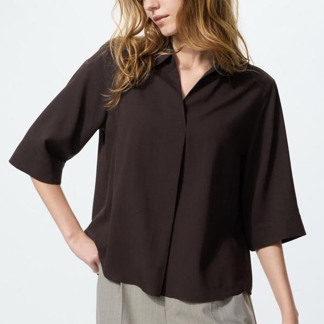 Uniqlo Blouse Rayon Uniqlo Blouse Rayon Kerah Skipper Lengan 3/4 Store