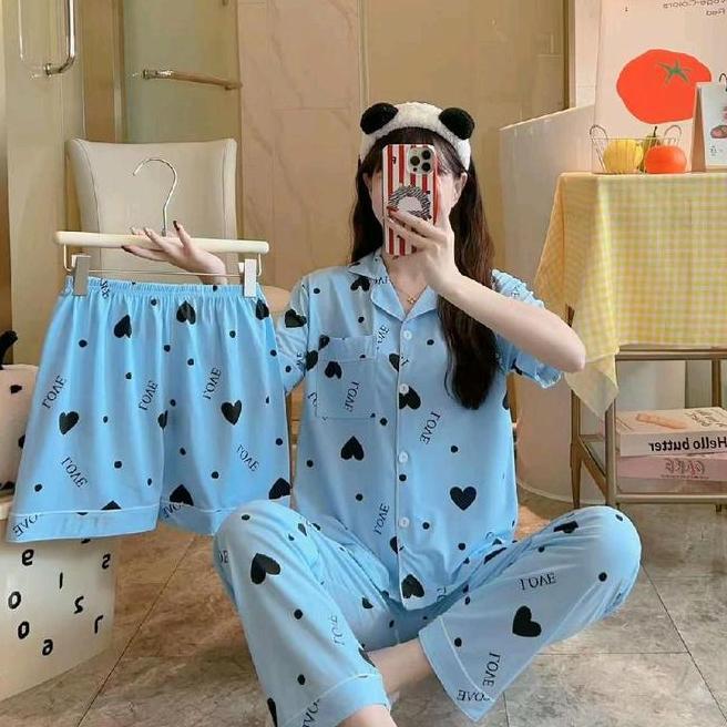 Setelan Piyama Import Wanita Dewasa 3In1