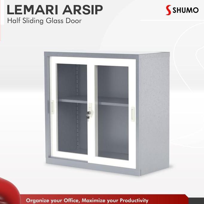 Lemari Arsip Besi 2 Pintu Sliding Kaca Pendek|Lemari sleding Kantor