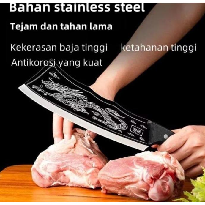 DAMELOPO Pisau Ukir Naga Jepang / pisau dapur pemotong tulang / pisau tulang ukir naga