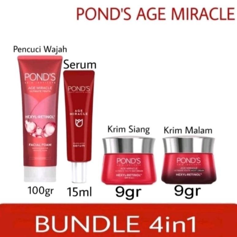 NEW Paket Lengkap Isi 4pcs Pond's Age Miracle Retinol C Day Cream 9gr + Night Cream 9gr + Serum 15ml