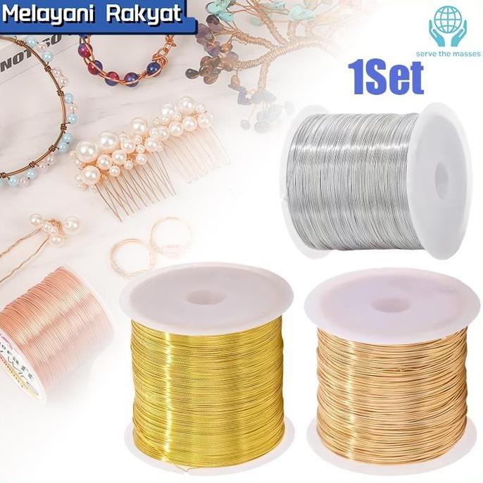 HASQUINE 3pcs/set 50m Gulungan Kawat Tembaga Warna Emas/Emas KC/Perak Ukuran 0.3mm Kawat Manik Manik