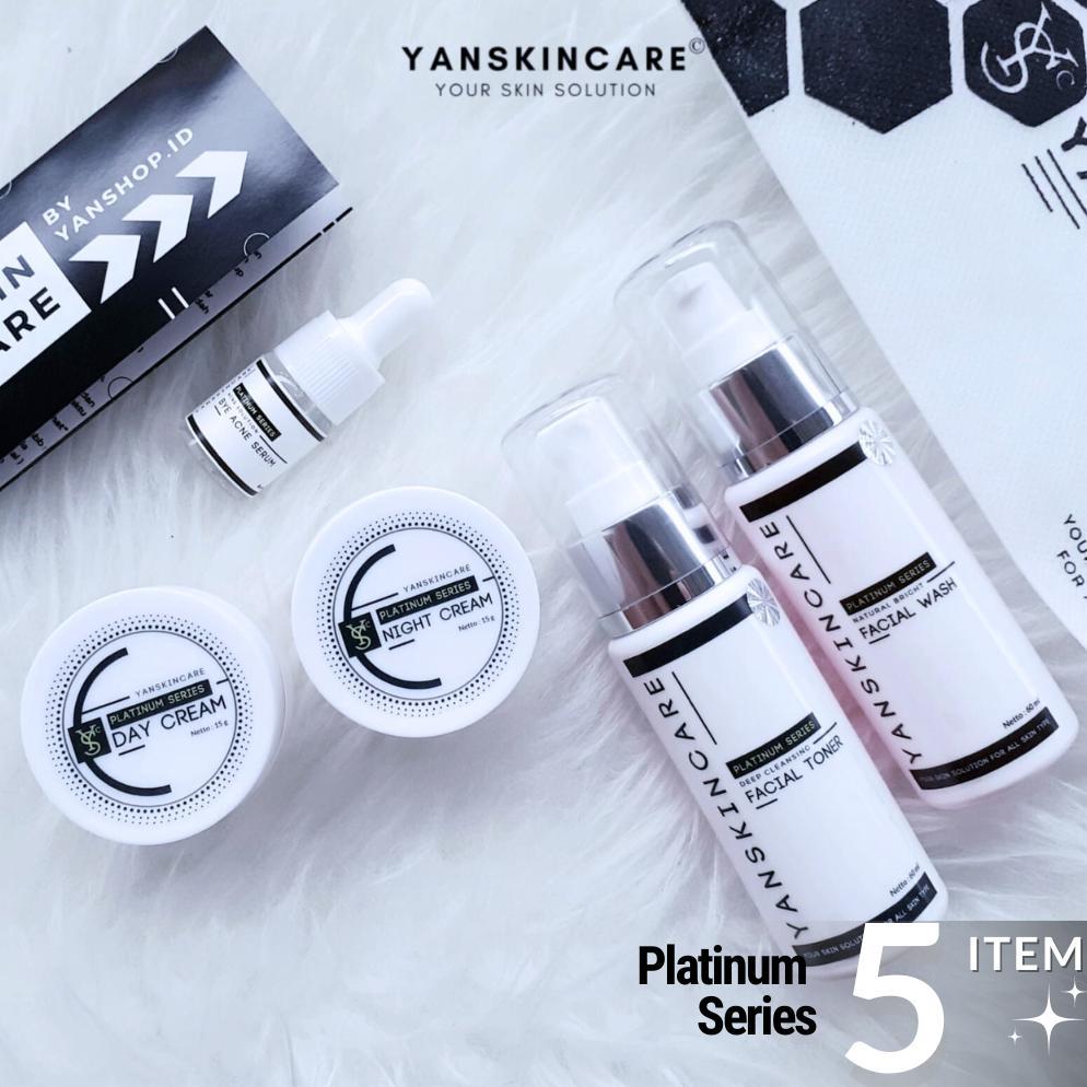 NEW PAKET 5 ITEM STEP 2 SKINCARE PLATINUM SERIES SKIN CARE UNTUK FLEK ACNE DAN GLOWING BY YANSKINCAR