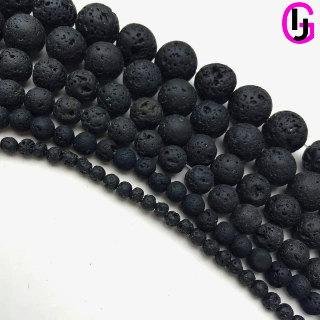 1 String Batu Karang Lava Hitam 4Mm 6Mm 10Mm 12Mm Stone Lava Rock Black Batu Alam Aksesoris Diy Rosa