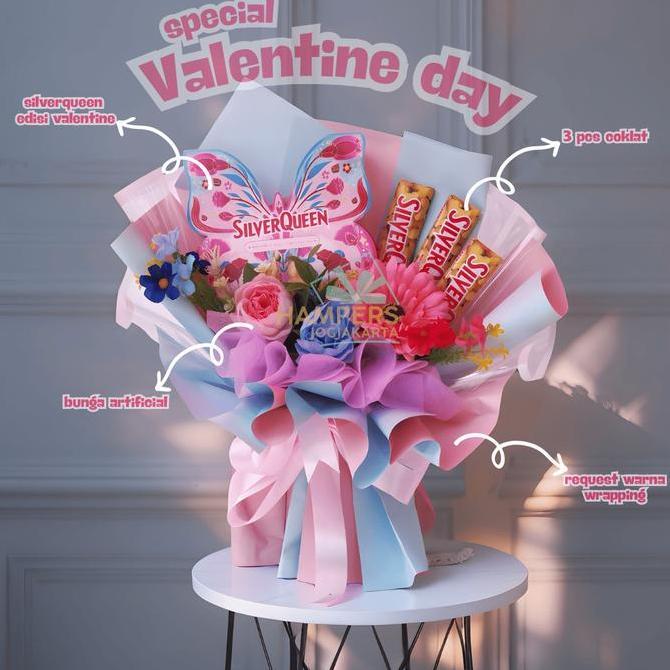 Buket Coklat Valentine SilverQueen Special Valentine Day Ukuran 40 x 40 cm Jumbo Pink