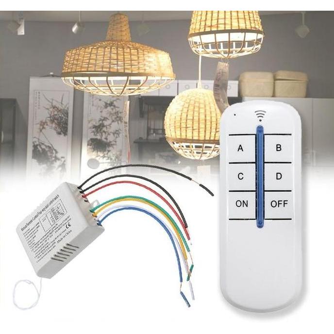 Saklar Remote 4 Channel / 220V 1000w Remote Control Switch / Saklar Lampu Wireless dengan Remote Con