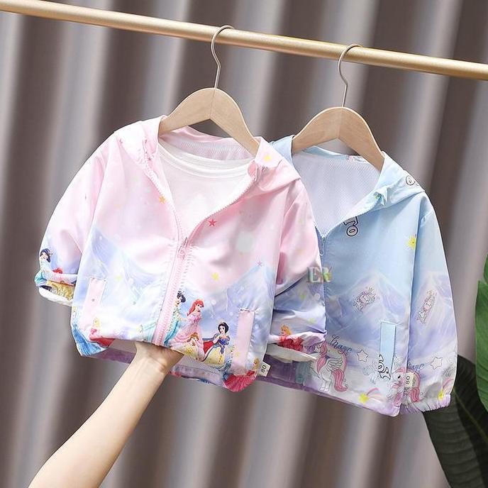 OARINAX LNR Shop Jaket Anak Perempuan Dengan Topi Motif Unicorn Princess Snow White Cinderella Auror