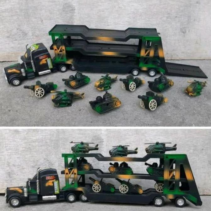 mainan set truk hauler militer army mobil trailer set