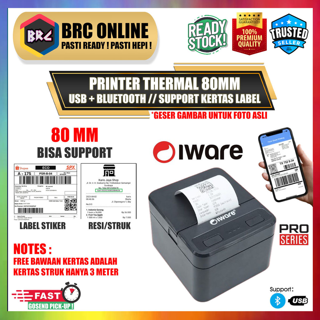 Printer Kasir Thermal Bluetooth 80mm C80BT PRO Struk Resi Label Online Cafe Agen PPOB SPBU UMKM
