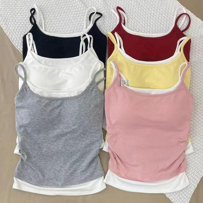 AZBOMO LNR Shop Tanktop Bra with Cup Busa / Pad Lengan 2 Tali Kecil Serut Samping Bahan Cotton Adem 