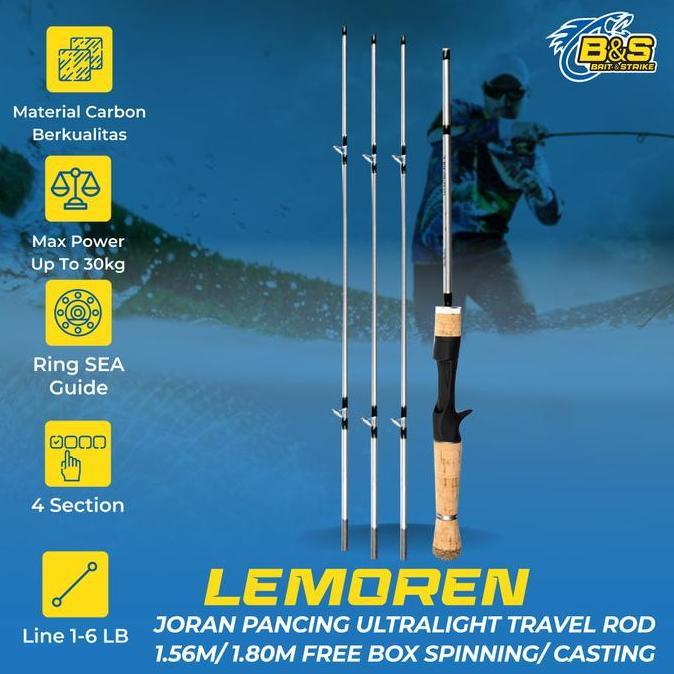 Joran Pancing Ultralight LEMOREN Baitha Lure 1-6lb Joran Travel Rod 1.56m/1.80m free BOX Joran type 