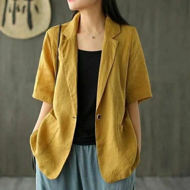 promo blazer lengan pendek jumbo wanita linen ld 100cm sampai 140cm | lucinta blazer | blazer korea 