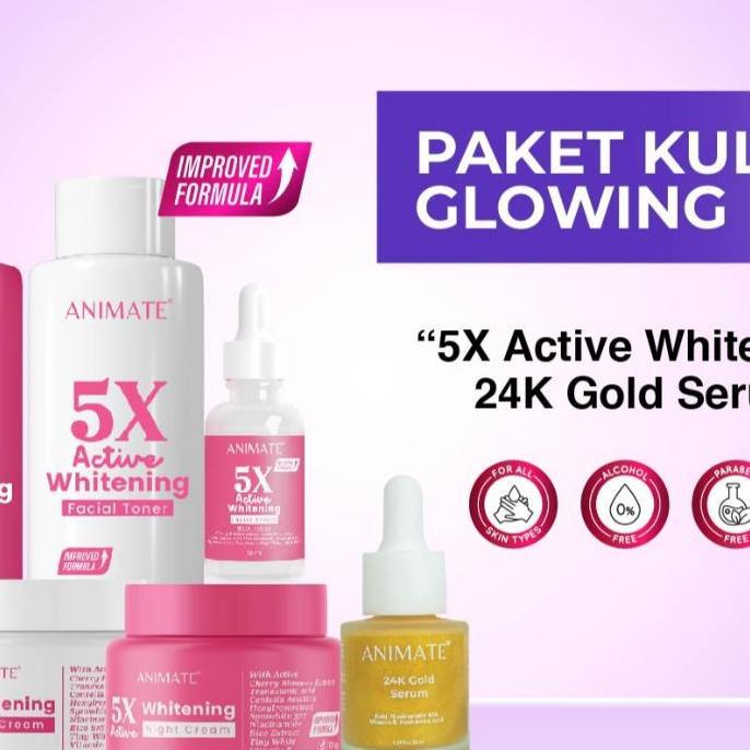 Paket Kulit Glowing (Animate 5X Active Whitening Series 5In1 + 24K Gold Serum)