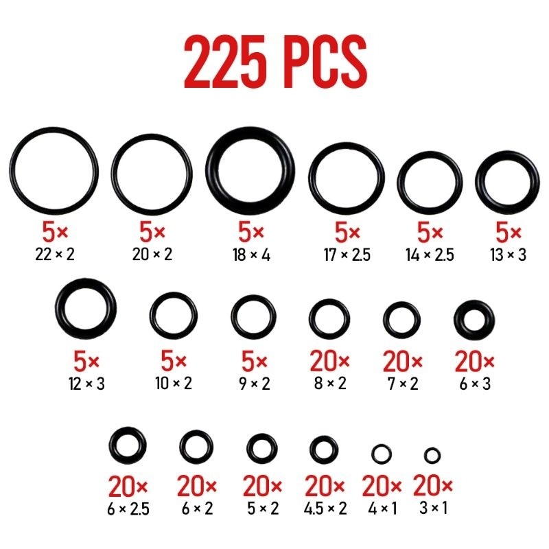 1 Box Isi 225 Pcs Karet Rubber O Ring Seal Tightening 225 Pcs / Karet O Ring Seal Pencegah Kebocoran