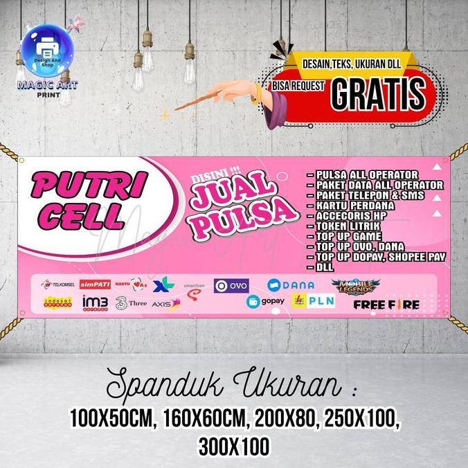 Ready  SPANDUK BANNER Konter Pulsa Pink MMT Spanduk Custom 300x100