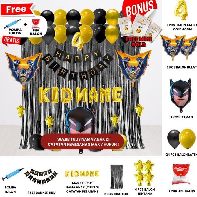 Ready  DEKORASI ULTAH ANAK MINI GOLD & POMPA TIRAI/PAKET DEKOR ULANG TAHUN ANAK/PAKET DEKORASI KARAK