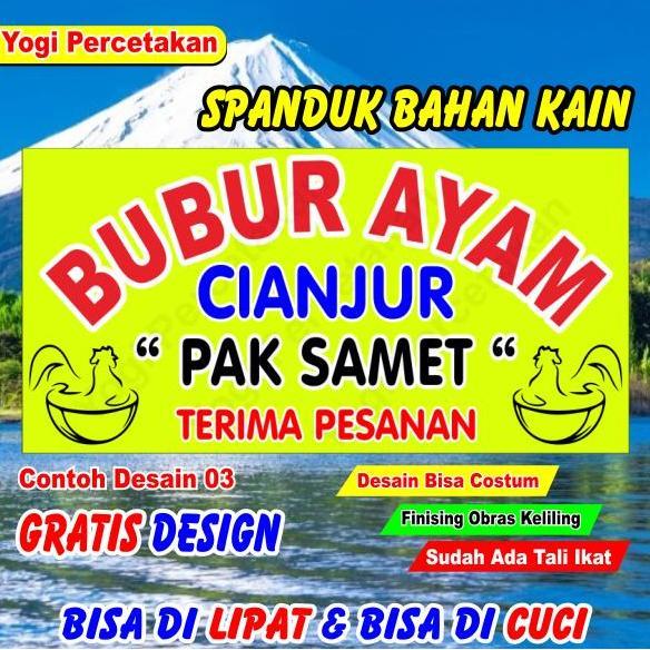 Ready  Spanduk Kain Bubur Ayam Costum Bebas Desain bisa Reques Tulisan Apa Saja, BUBUR AYAM
