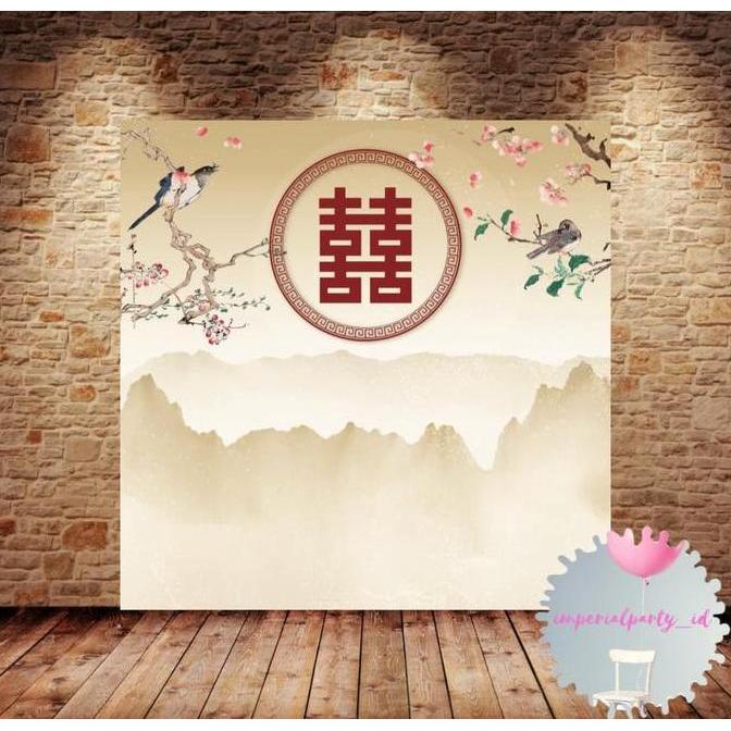 Ready  Custom Backdrop Banner Spanduk Lamaran Sangjit Tunangan Shuangxi 2