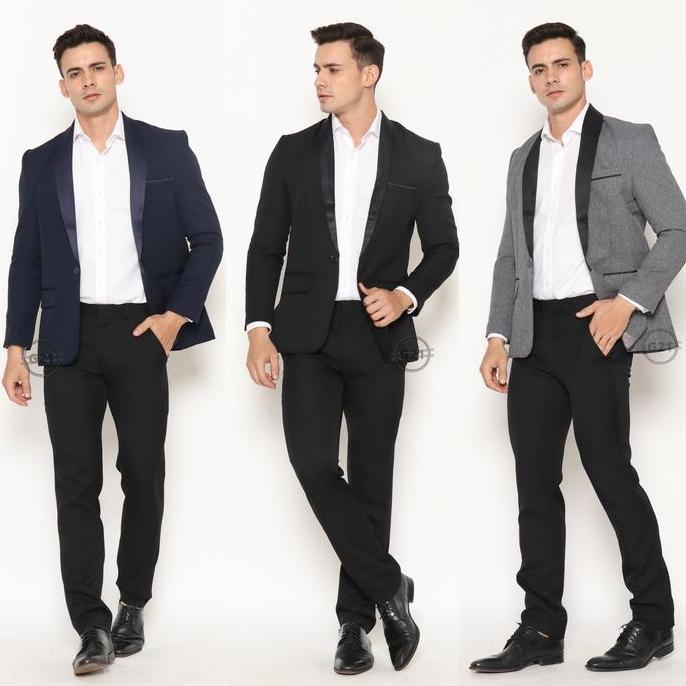 Jas Pria Slim Fit Formal Hitam Tuxedo Kancing Satu Premium High Quality Baju Jas Pengantin Nikah Wed