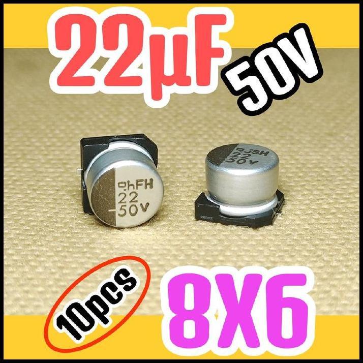 TERLARIS 10PCS SOLID KAPASITOR CAPASITOR ELKO ELCO SMD 50V 22UF 50V 22 UF 50 V 50 VOLT 8X6 ORIGINAL 