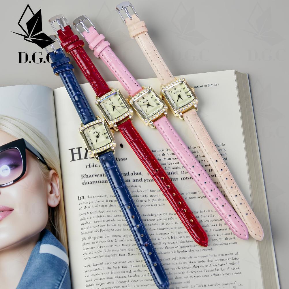 NEW DEALS JW574 Jam Tangan Wanita Kecil Dial Persegi Romawi Fashion Casual Jam Tangan Retro Berlian 