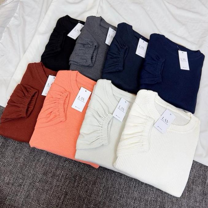 Naya Knit Blouse - Blouse Knit Tangan Panjang Balon Waffle Knit Wanita