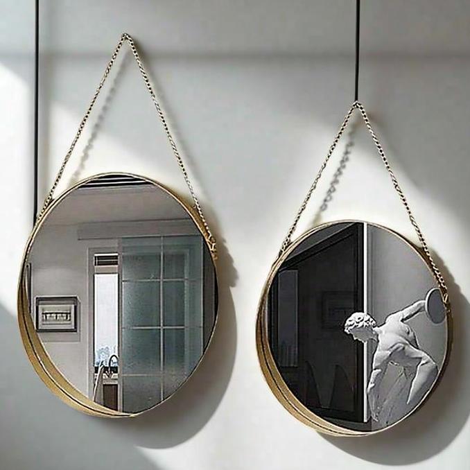 Weare- Cermin Dinding Bulat Gold Kaca