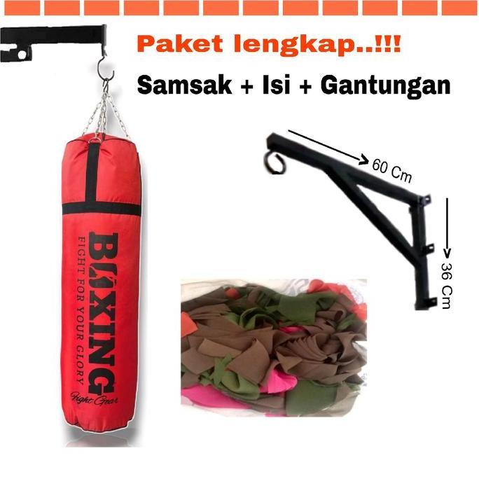 Samsak Tinju Beladiri MMA Muaythai - Plus Isi + Bracket Paket Lengkap Samsak Boxing Original