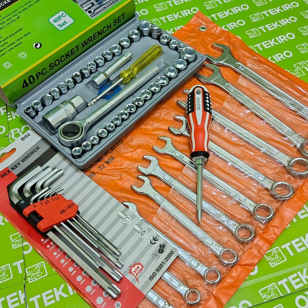 Unik Paket Hemat Kunci 1 Set Lengkap Kunci Shock Set Toolkit 40Pc + Kunci Ring Pas Set + Kunci L Kom