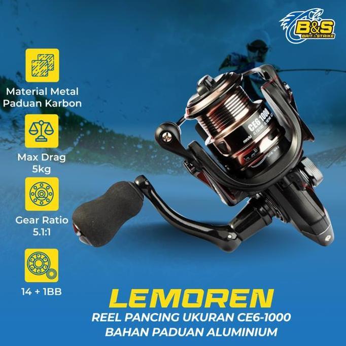 Reel LEMOREN pancing Ukuran CE6-1000 bahan paduan Alumunium putaran halus gear rasio 5.1:1 max drag 